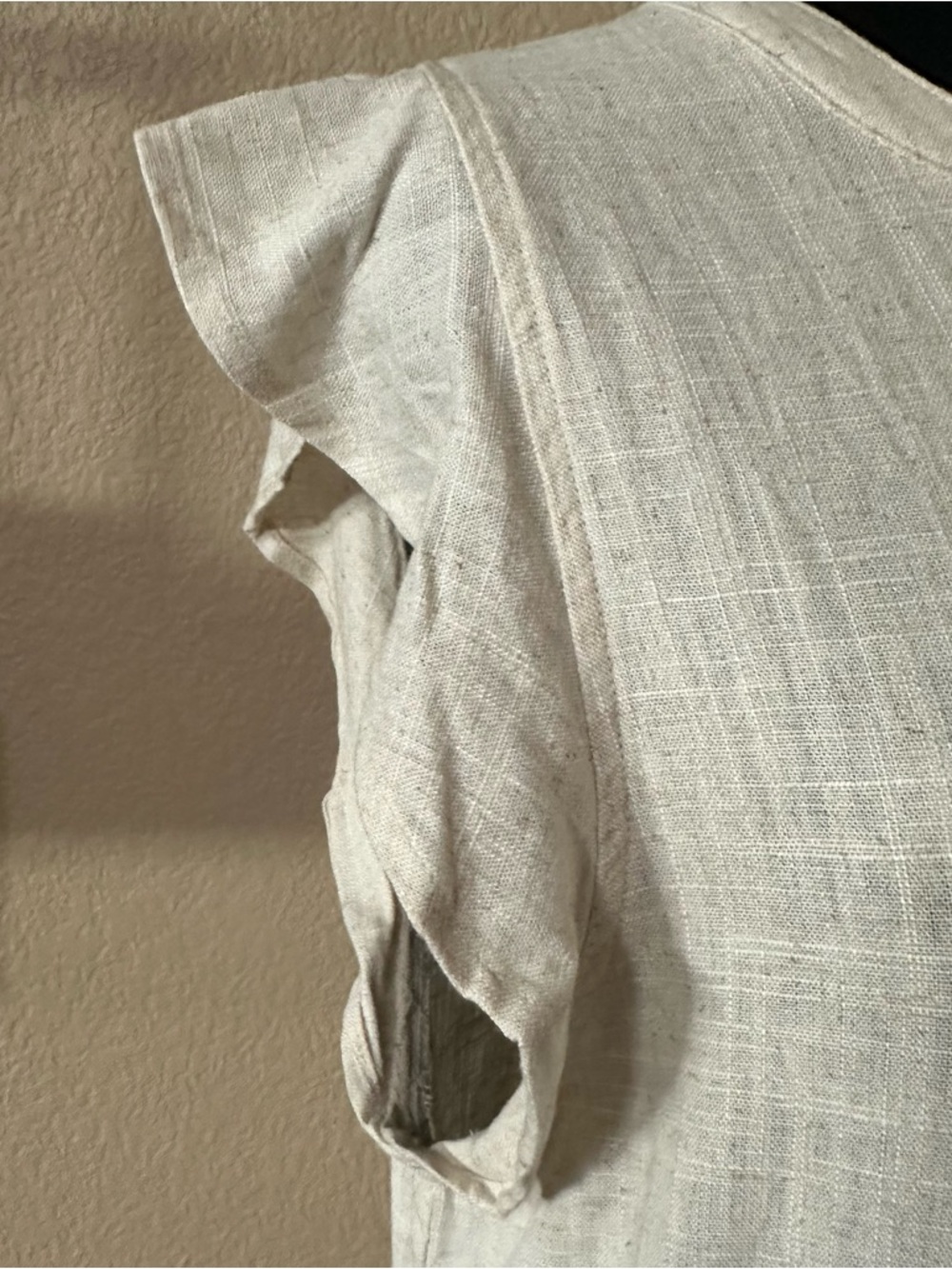 NEW IN beige linen blend tiered dress women’s M pockets BOHO airy summer - Picture 5 of 14